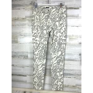 J. McLaughlin Womens 6 Lexi Jean Cream/Gray Animal Print Stretch Slim Leg Denim